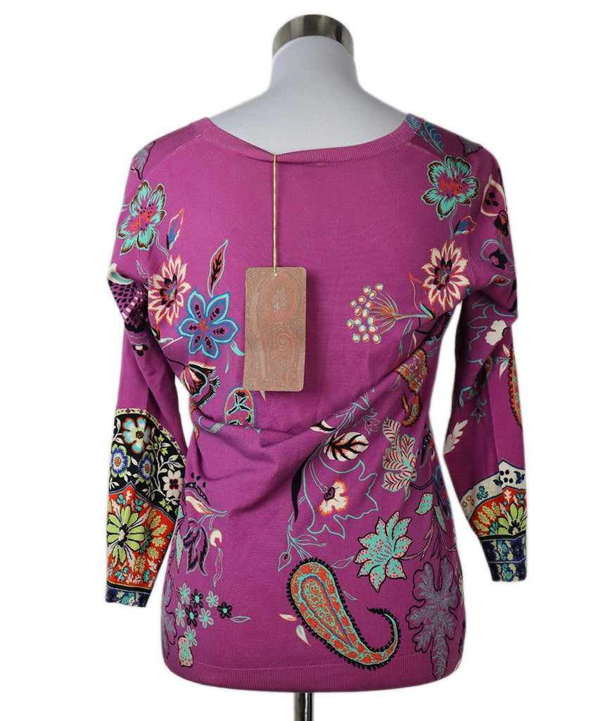 Etro Purple & Multi Print Silk Sweater sz 12 - Michael's Consignment NYC