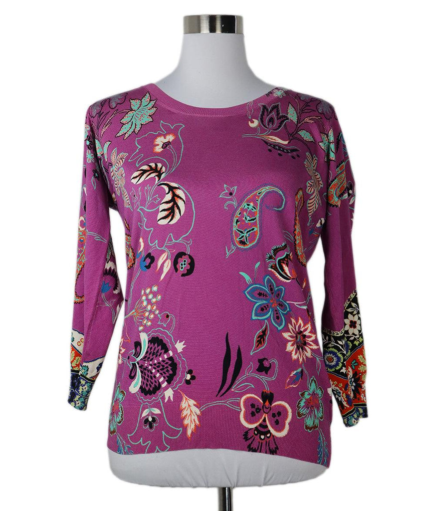 Etro Purple & Multi Print Silk Sweater sz 12 - Michael's Consignment NYC