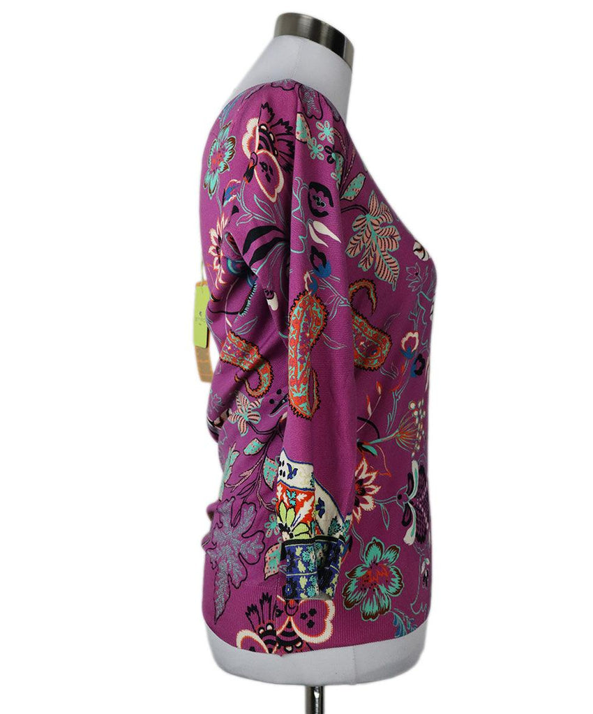 Etro Purple & Multi Print Silk Sweater sz 12 - Michael's Consignment NYC