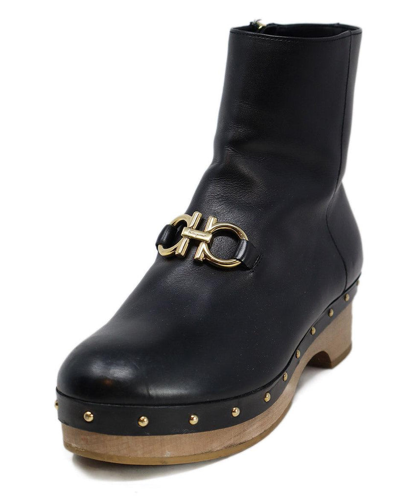 Ferragamo Black Leather Heeled Booties sz 7.5 - Michael's Consignment NYC
