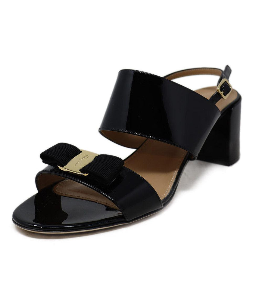 Ferragamo Black Patent Gold Trim Sandals sz 11 - Michael's Consignment NYC
