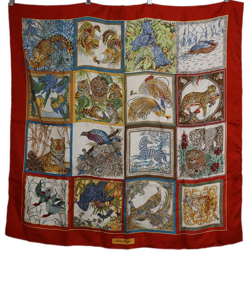 Ferragamo Red Ivory & Gold Print Silk Scarf - Michael's Consignment NYC