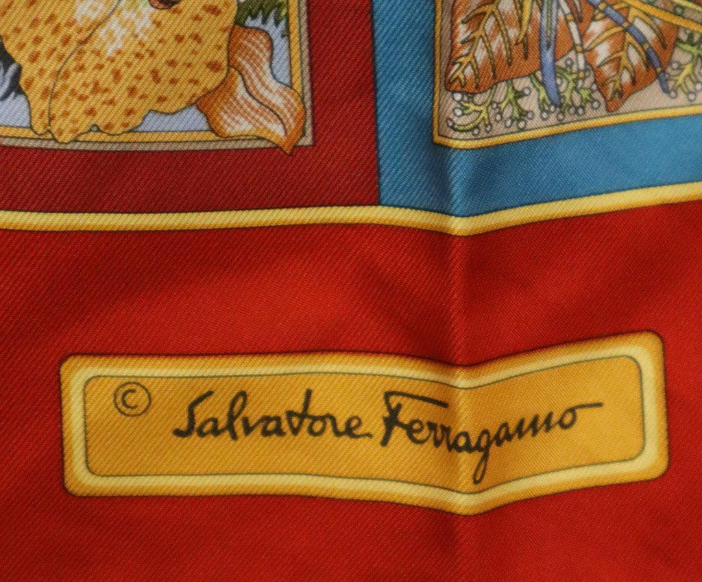 Ferragamo Red Ivory & Gold Print Silk Scarf - Michael's Consignment NYC