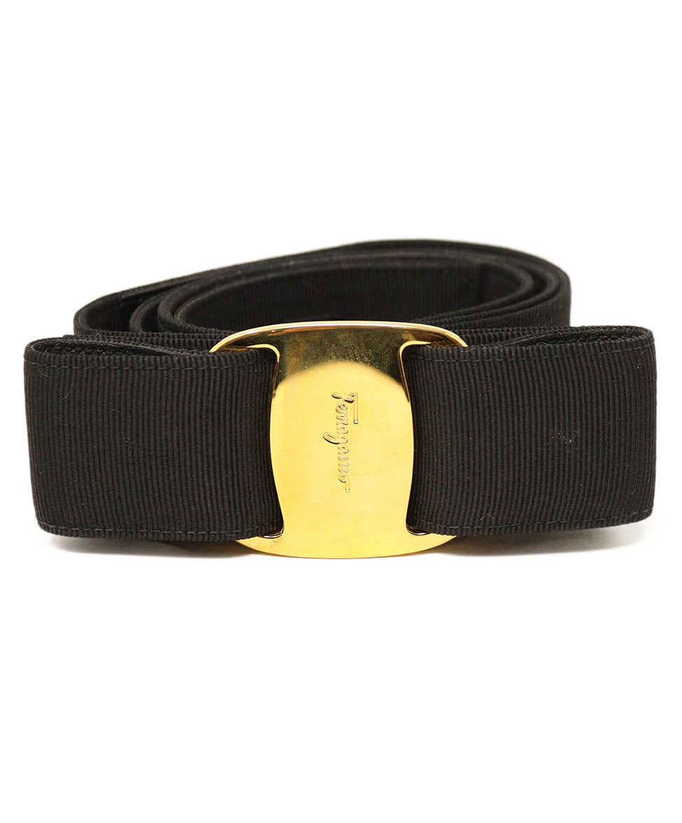 Ferragamo Black Grossgrain Gold Buckle Belt – Michael's