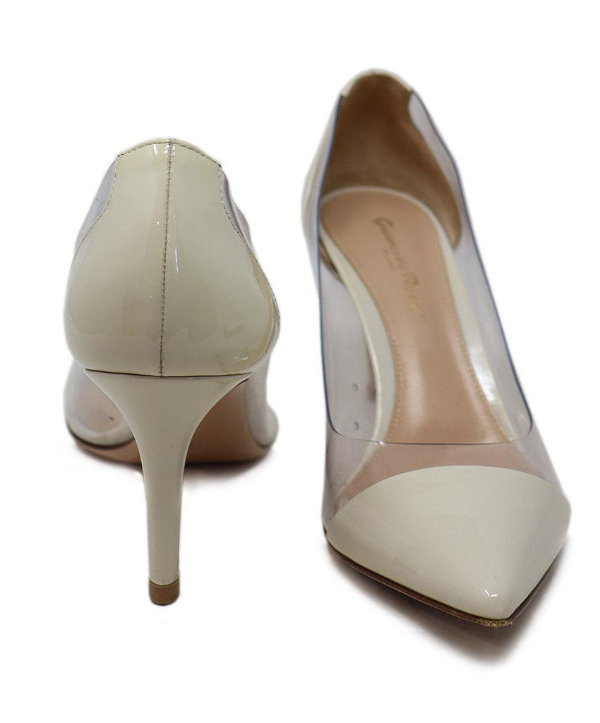 Gianvito Rossi Ivory Patent Leather & Clear Heels sz 7.5 - Michael's Consignment NYC