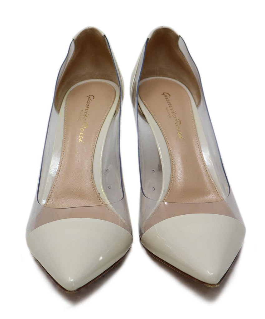 Gianvito Rossi Ivory Patent Leather & Clear Heels sz 7.5 - Michael's Consignment NYC