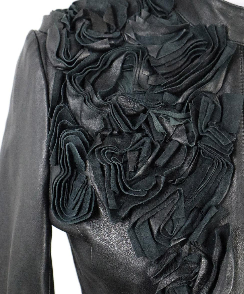 Givenchy Black Leather Floral Trim Jacket sz 6 - Michael's Consignment NYC