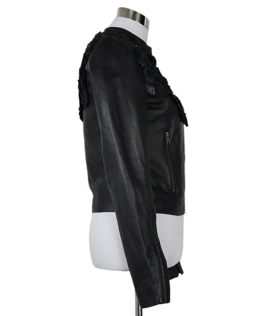 Givenchy Black Leather Floral Trim Jacket sz 6 - Michael's Consignment NYC