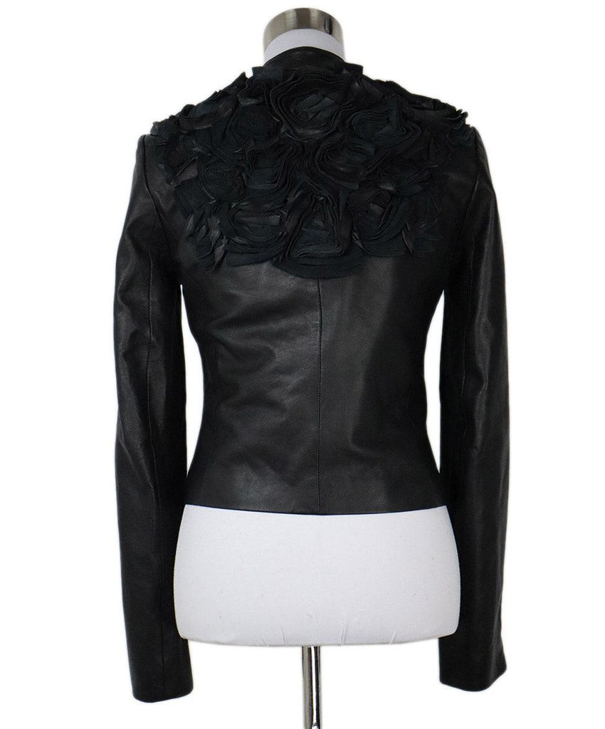 Givenchy Black Leather Floral Trim Jacket sz 6 - Michael's Consignment NYC