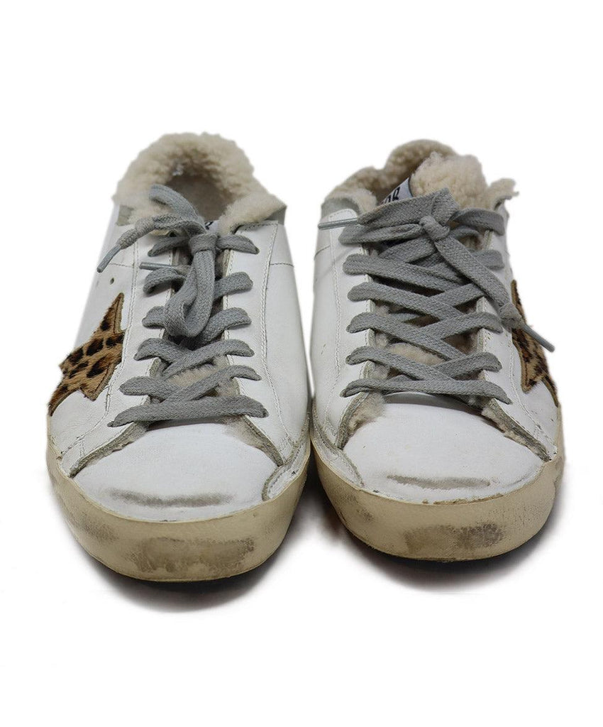 Golden Goose White Leather & Leopard Print Sneakers sz 7 - Michael's Consignment NYC