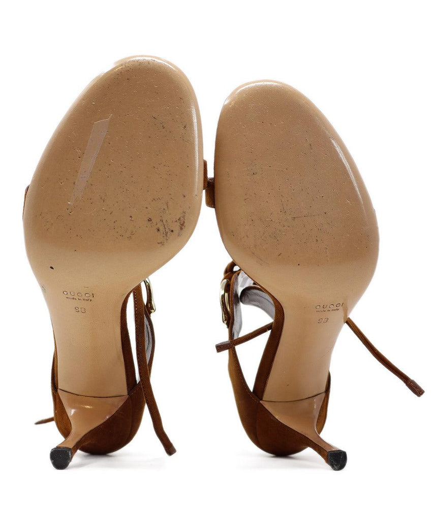 Gucci Brown Suede & Gold Metal Heels sz 9 - Michael's Consignment NYC