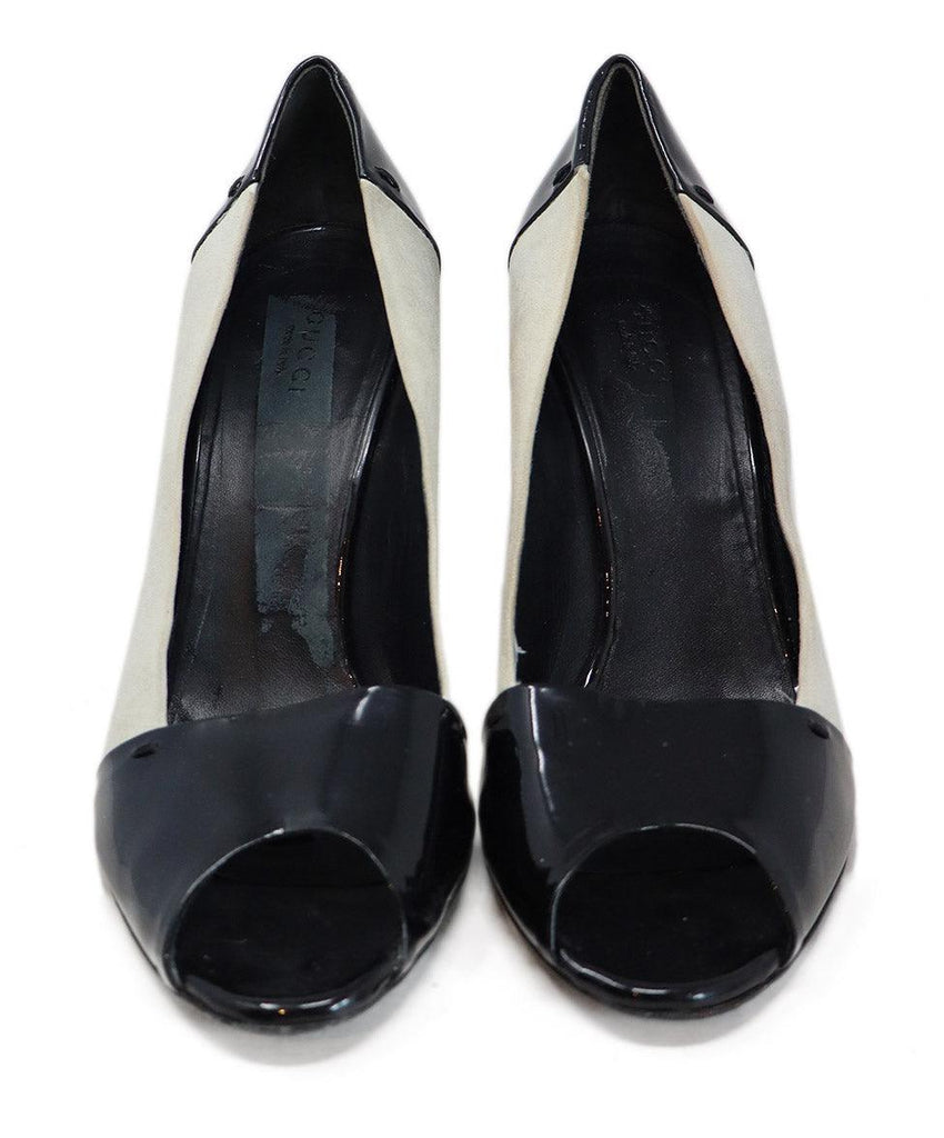 Gucci Grey Suede & Black Patent Peep Toe Heels sz 9 - Michael's Consignment NYC