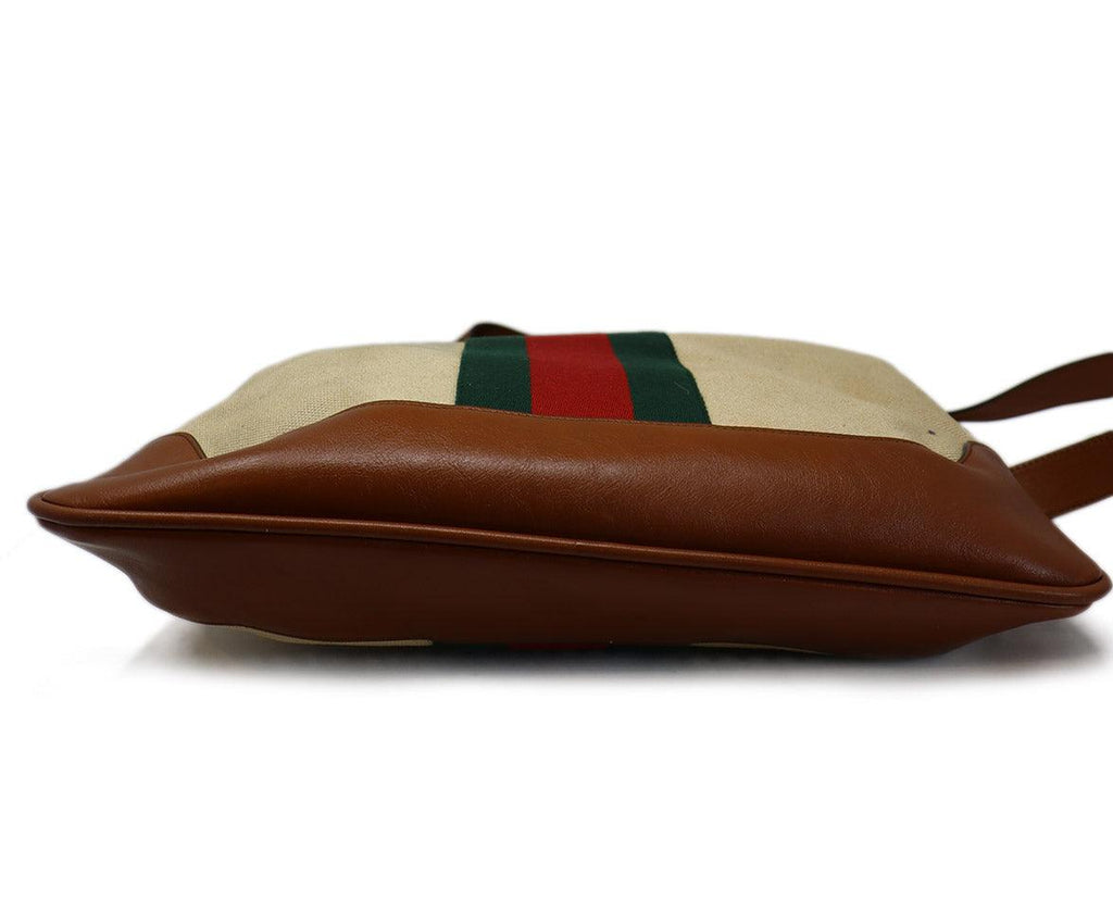Gucci Neutral Striped Canvas & Leather Tote - Michael's Consignment NYC