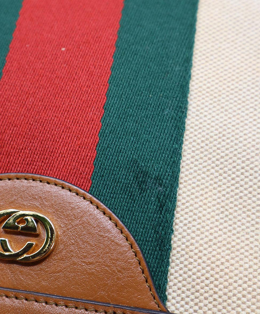 Gucci Neutral Striped Canvas & Leather Tote - Michael's Consignment NYC