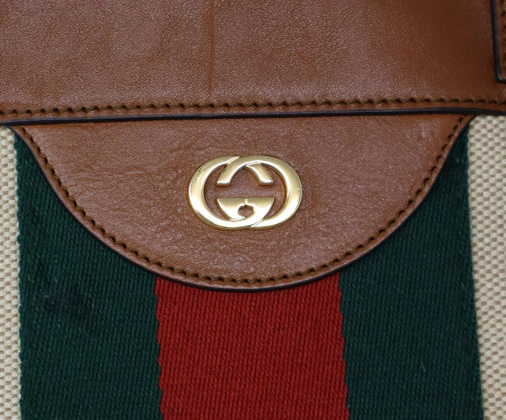 Gucci Neutral Striped Canvas & Leather Tote - Michael's Consignment NYC