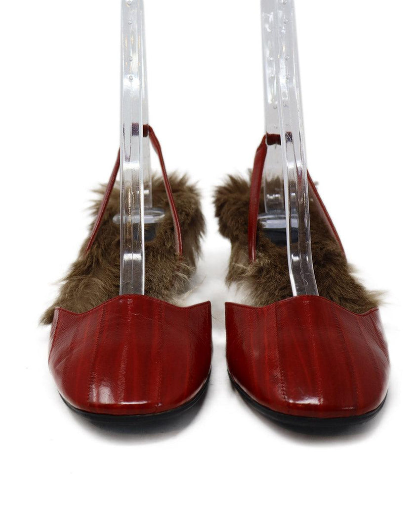 Gucci Red Eel Leather & Brown Fur Heels sz 8.5 - Michael's Consignment NYC