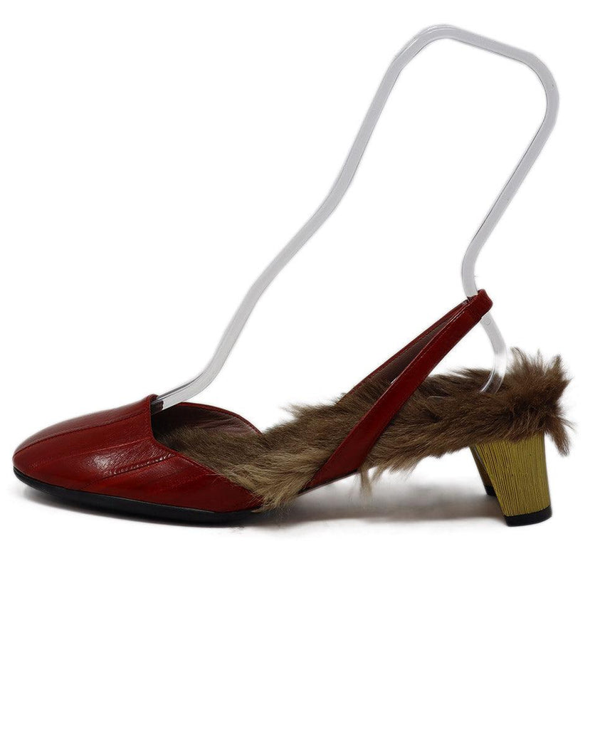 Gucci Red Eel Leather & Brown Fur Heels sz 8.5 - Michael's Consignment NYC