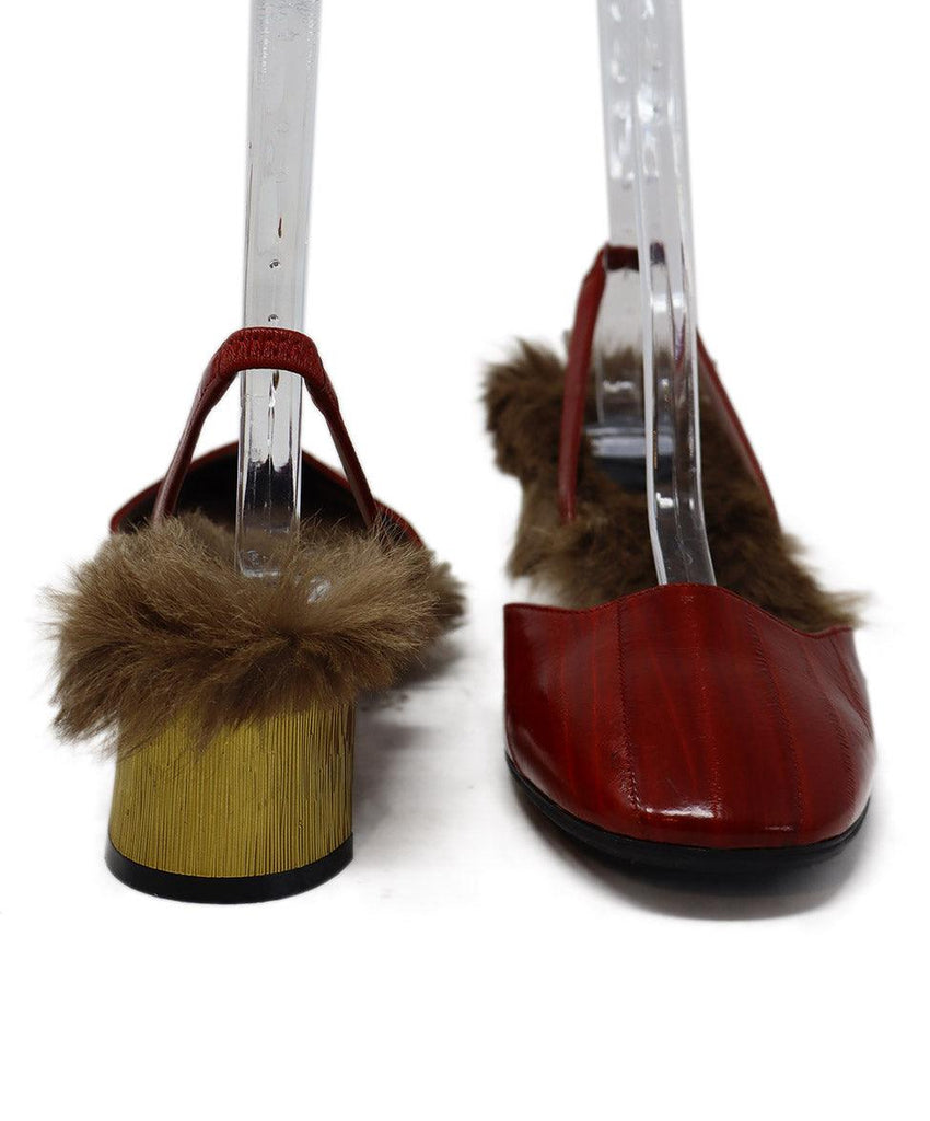 Gucci Red Eel Leather & Brown Fur Heels sz 8.5 - Michael's Consignment NYC