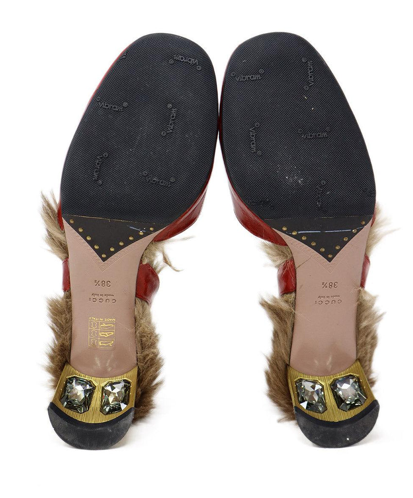 Gucci Red Eel Leather & Brown Fur Heels sz 8.5 - Michael's Consignment NYC