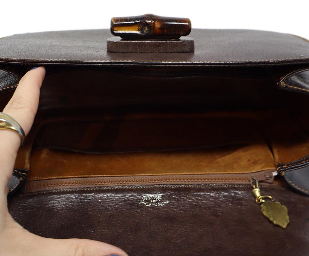Gucci Vintage Brown Pigskin & Bamboo Bag - Michael's Consignment NYC