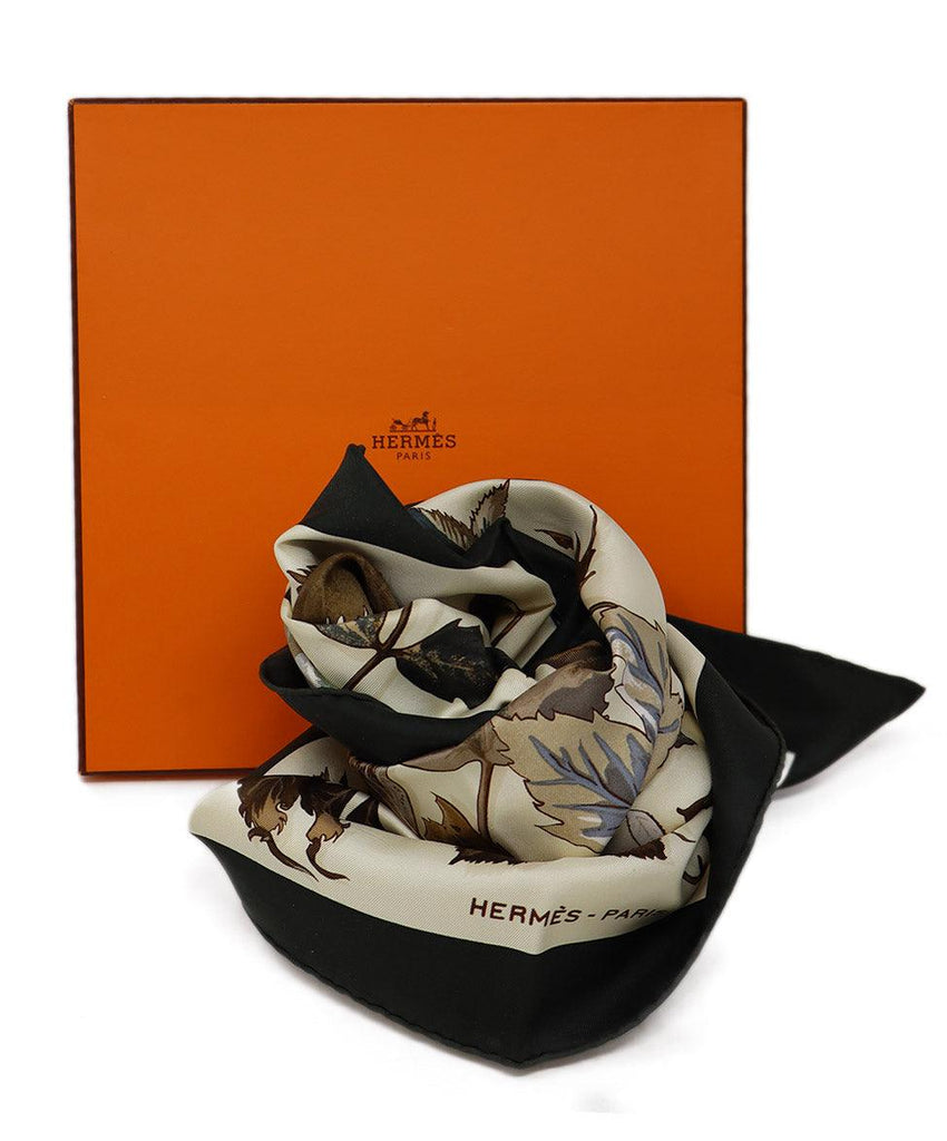 Hermes Ivory & Green Leaf Print Silk Scarf - Michael's Consignment NYC