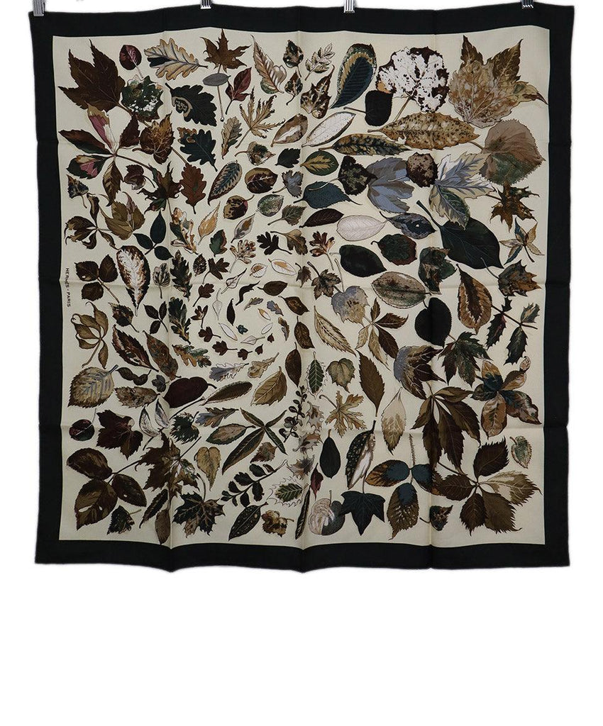 Hermes Ivory & Green Leaf Print Silk Scarf - Michael's Consignment NYC