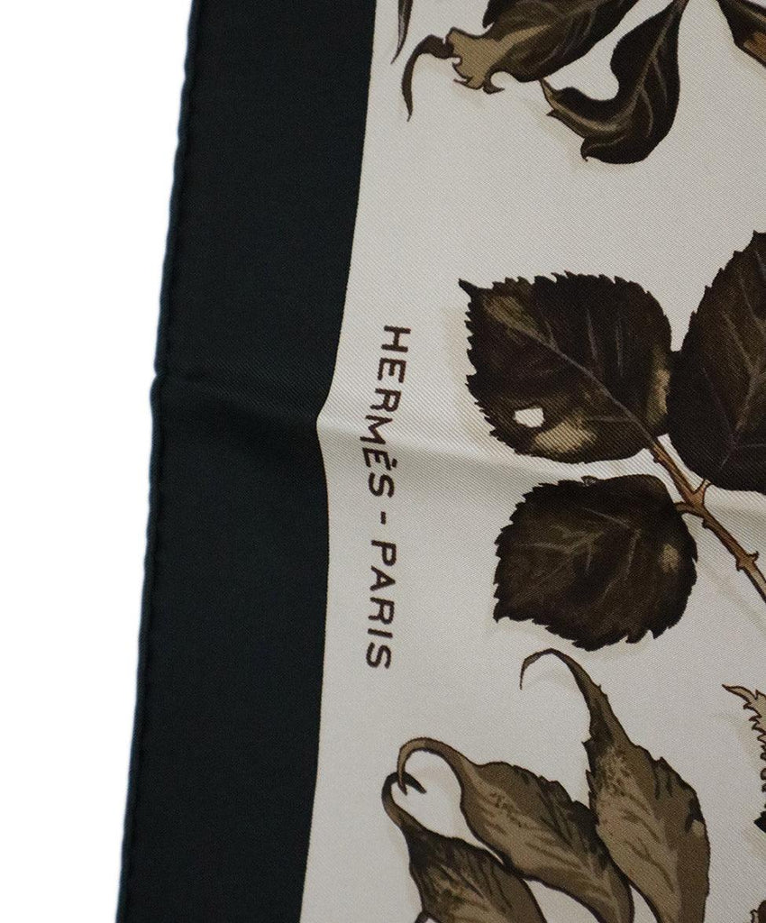 Hermes Ivory & Green Leaf Print Silk Scarf - Michael's Consignment NYC