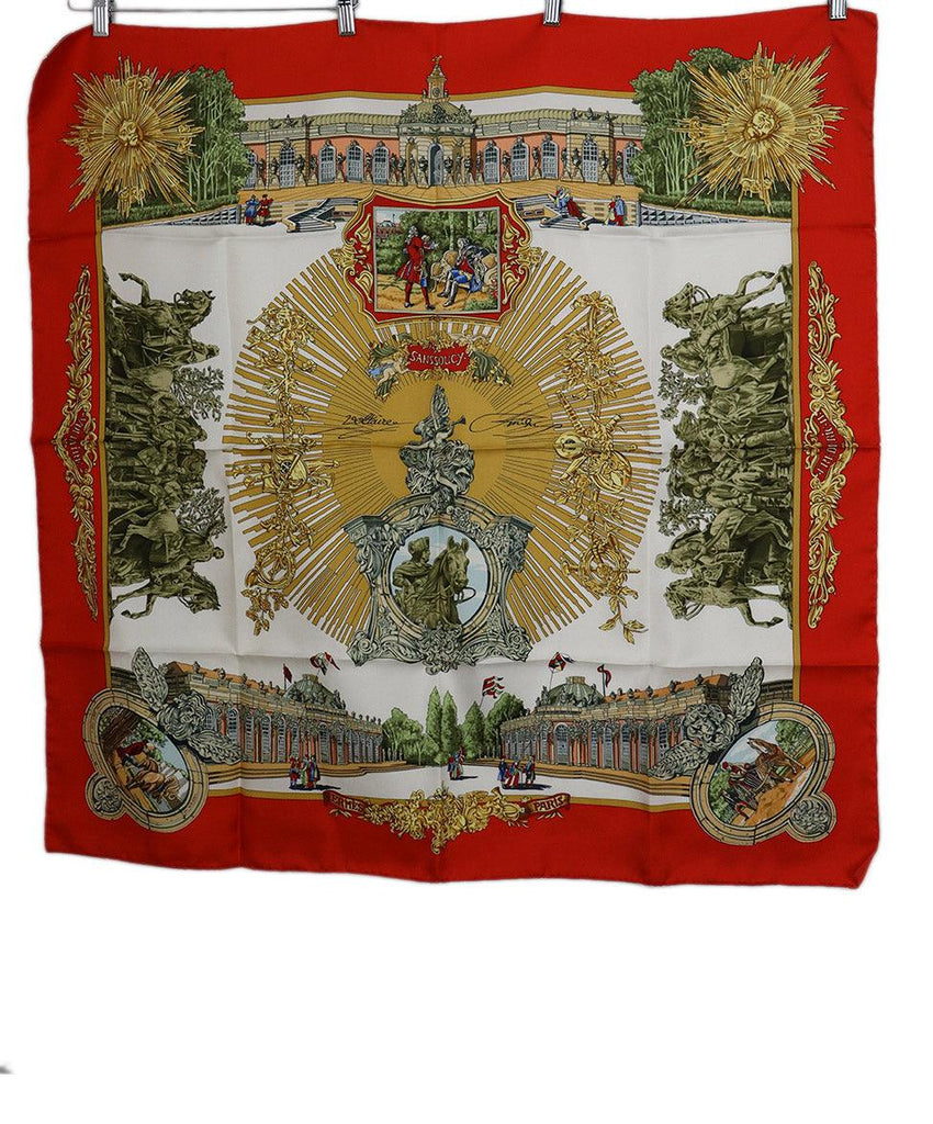 Hermes Red Gold & White Print Silk Scarf - Michael's Consignment NYC