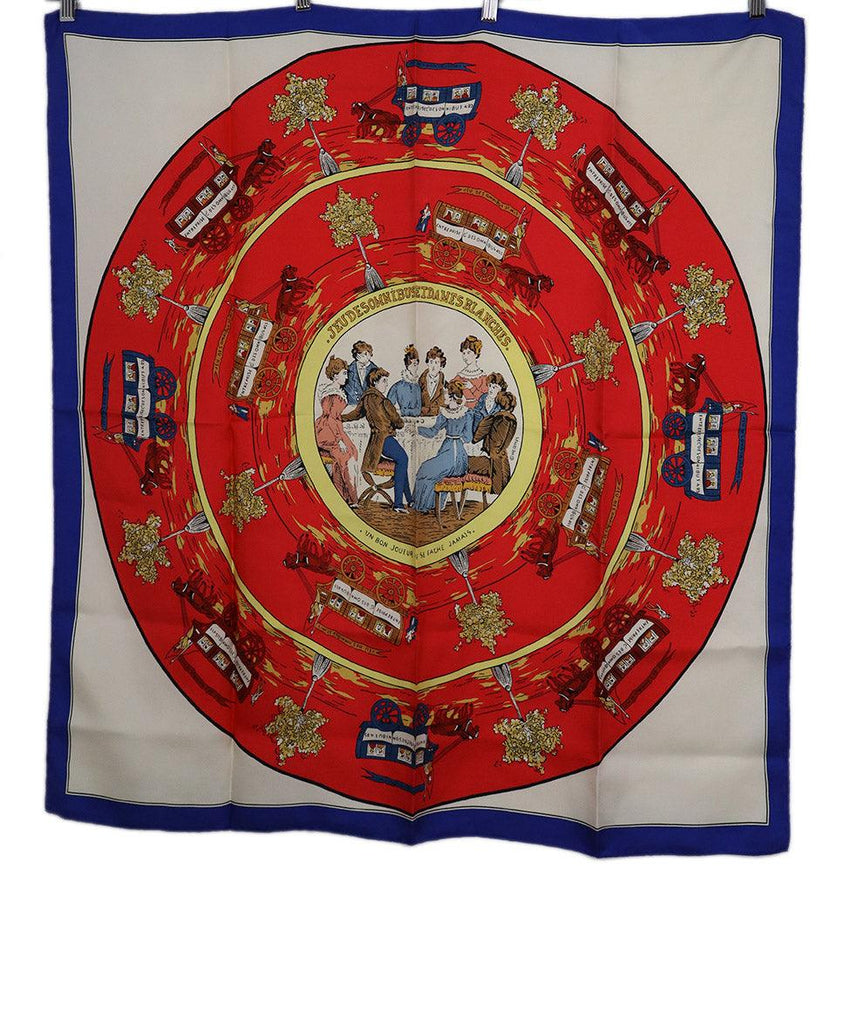 Hermes Red White & Gold Print Silk Scarf - Michael's Consignment NYC