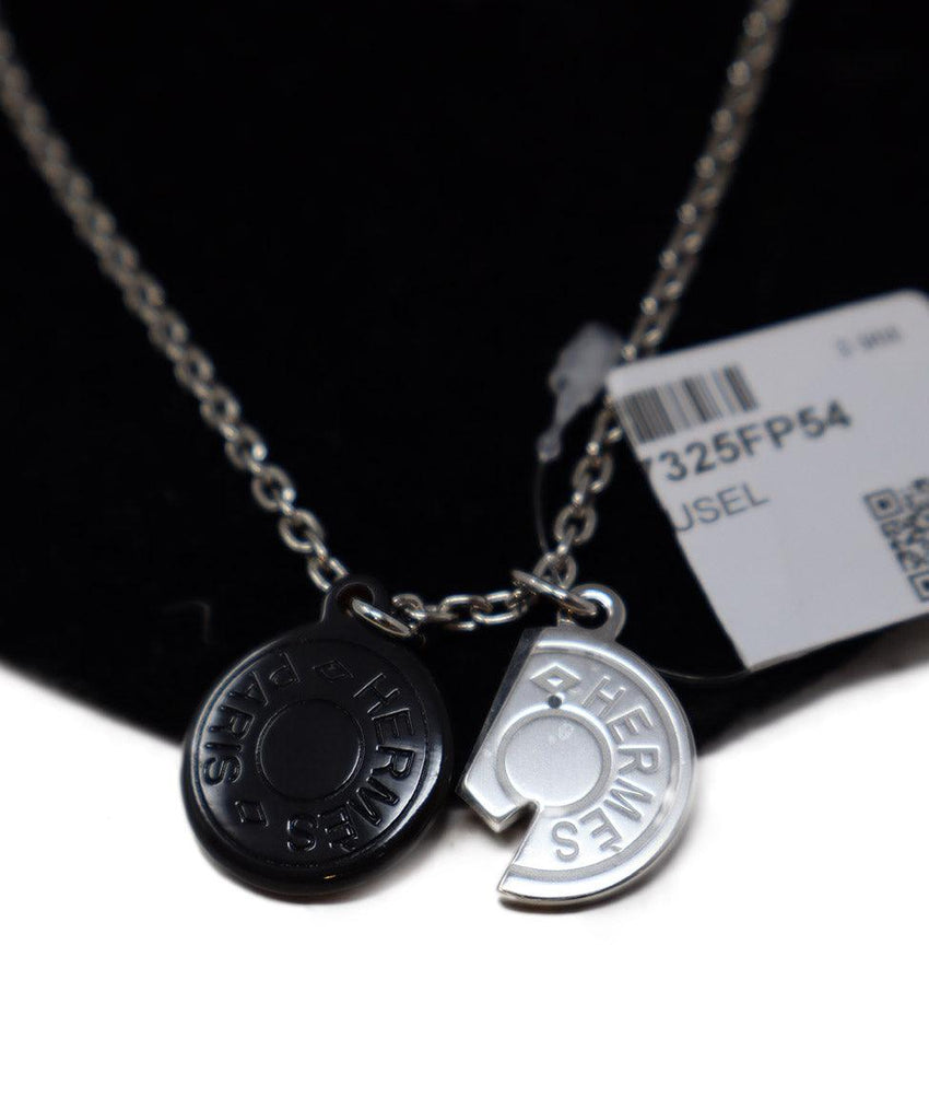 Hermes Silver & Black Pendant Necklace - Michael's Consignment NYC