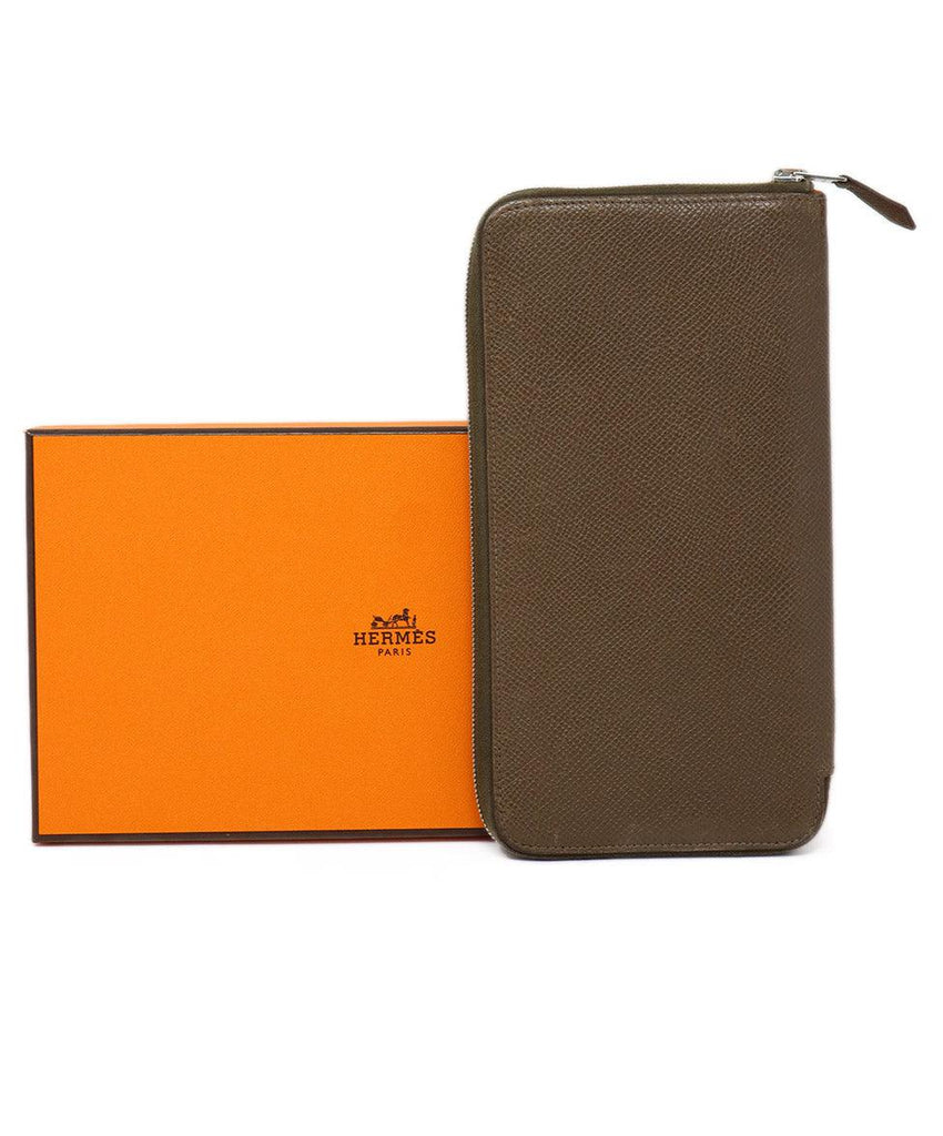 Hermes Taupe Leather Zip Around Wallet - Michael's Consignment NYC