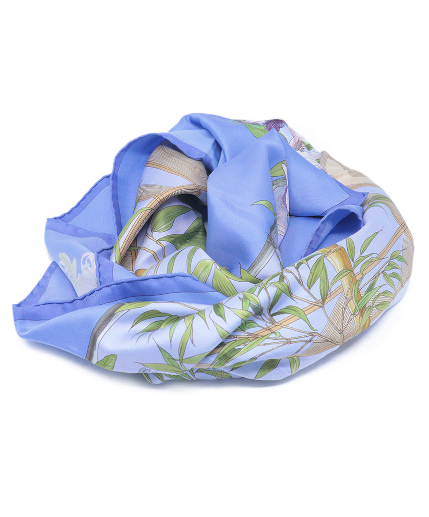 Hermes Blue & Lime Print Silk Scarf 