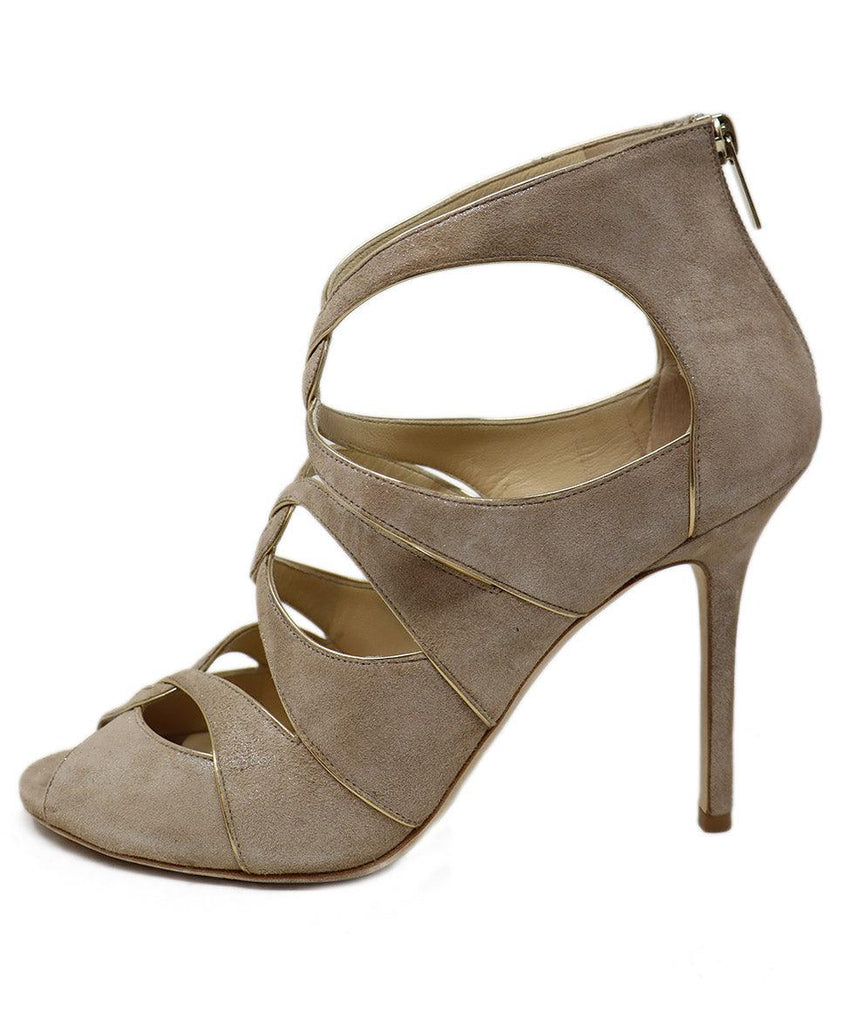 Jimmy Choo Taupe Suede & Gold Leather Heels sz 10 - Michael's Consignment NYC