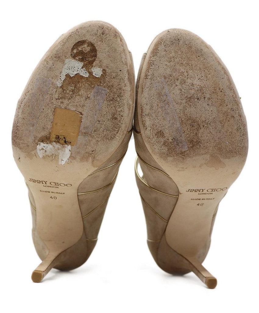 Jimmy Choo Taupe Suede & Gold Leather Heels sz 10 - Michael's Consignment NYC
