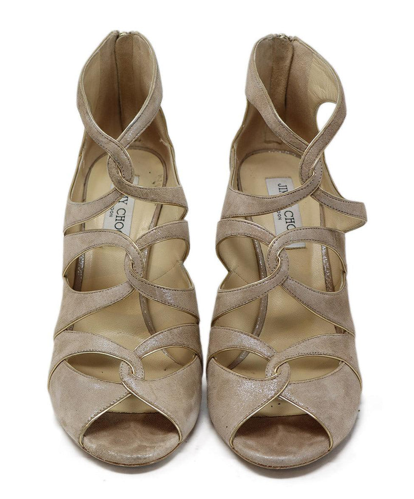 Jimmy Choo Taupe Suede & Gold Leather Heels sz 10 - Michael's Consignment NYC