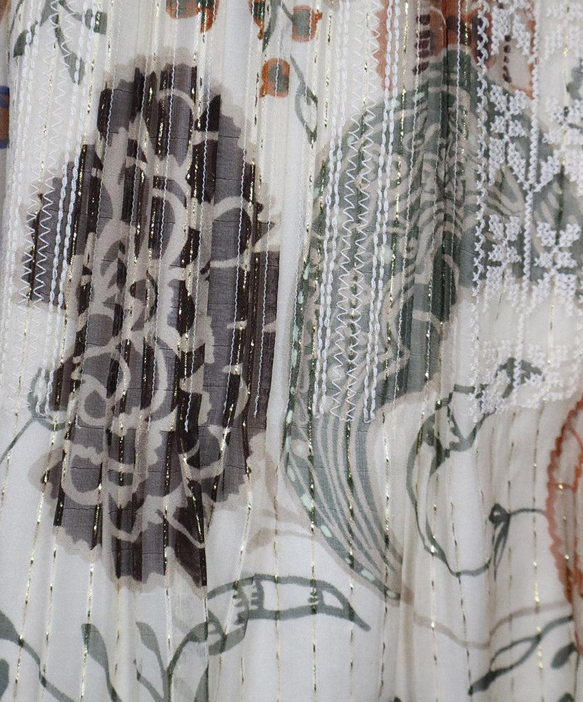 Lafayette Ivory Green & Rust Print Silk Lurex Dress sz 6 - Michael's Consignment NYC