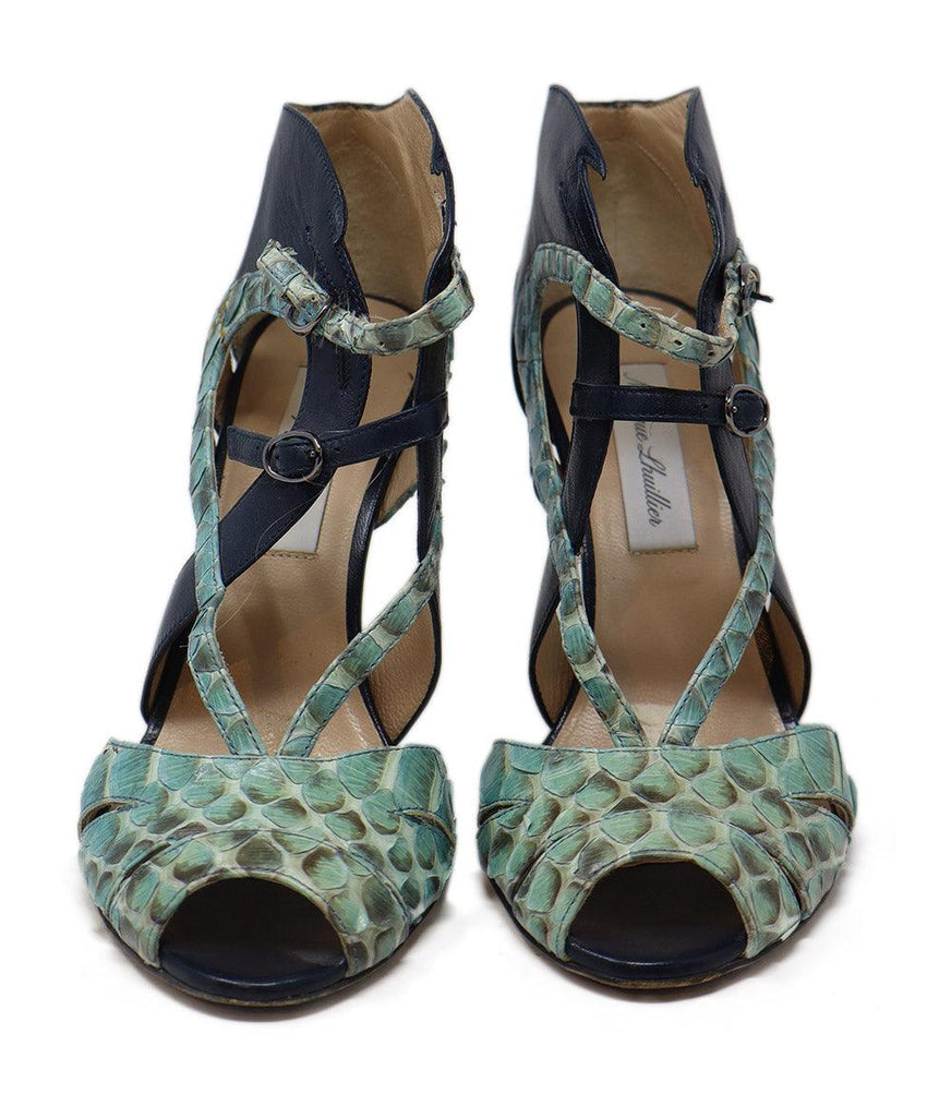 Lhuillier Navy & Teal Leather Heels sz 6.5 - Michael's Consignment NYC
