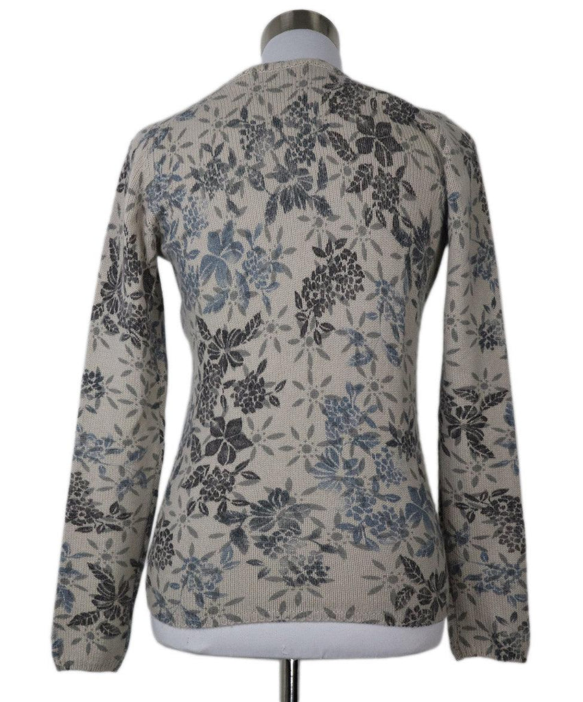 Loro Piana Blue & Grey Floral Cashmere Sweater sz 2 - Michael's Consignment NYC