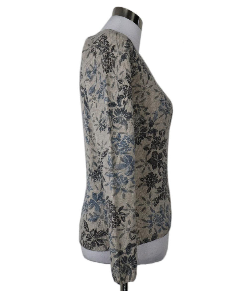 Loro Piana Blue & Grey Floral Cashmere Sweater sz 2 - Michael's Consignment NYC