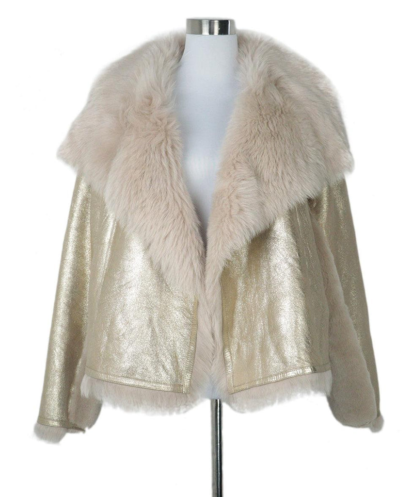 Lou Andrea Gold Shearling Coat sz 4 - Michael's Consignment NYC