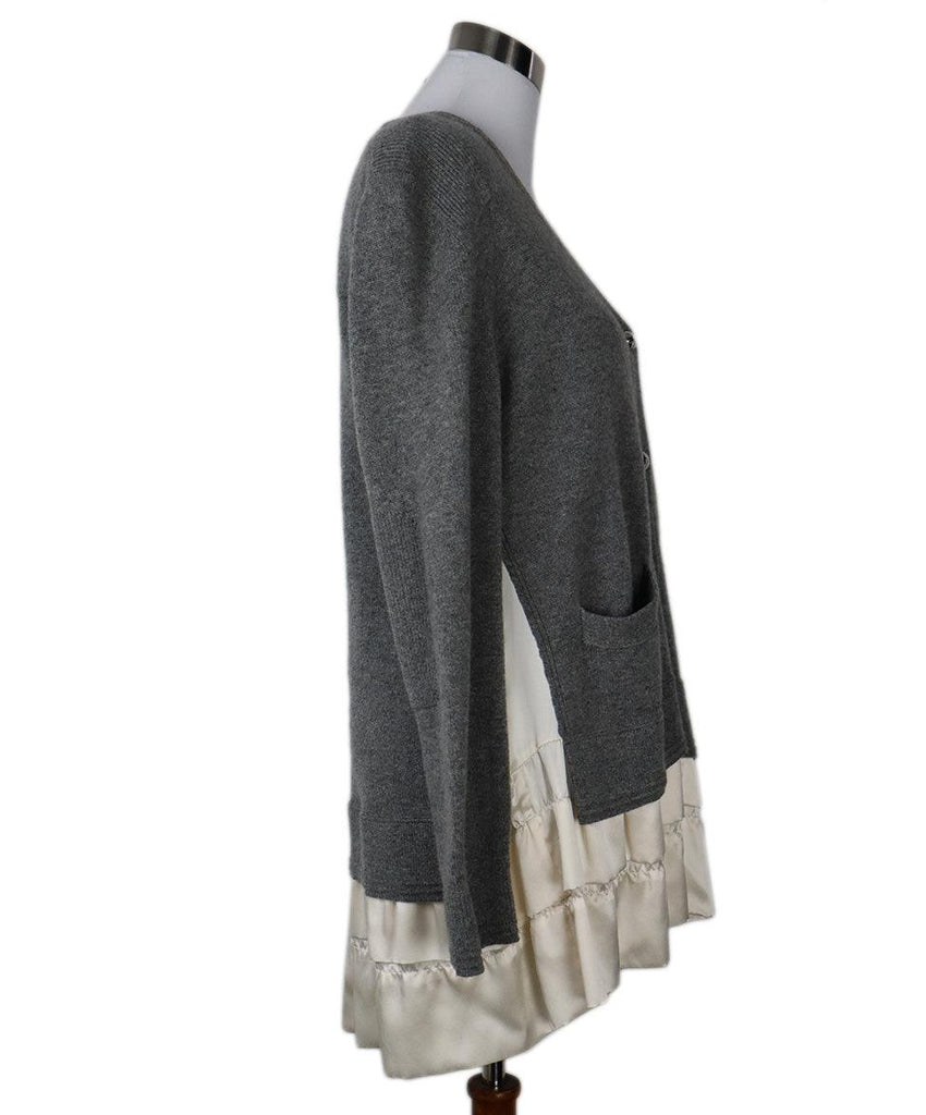 Louis Vuitton Grey Wool & Ivory Silk Cardigan sz 10 - Michael's Consignment NYC