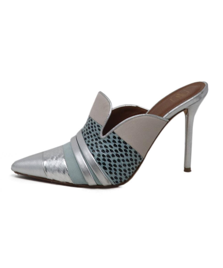 Malone Silver & Blue Metallic Mule Heels sz 7.5 - Michael's Consignment NYC