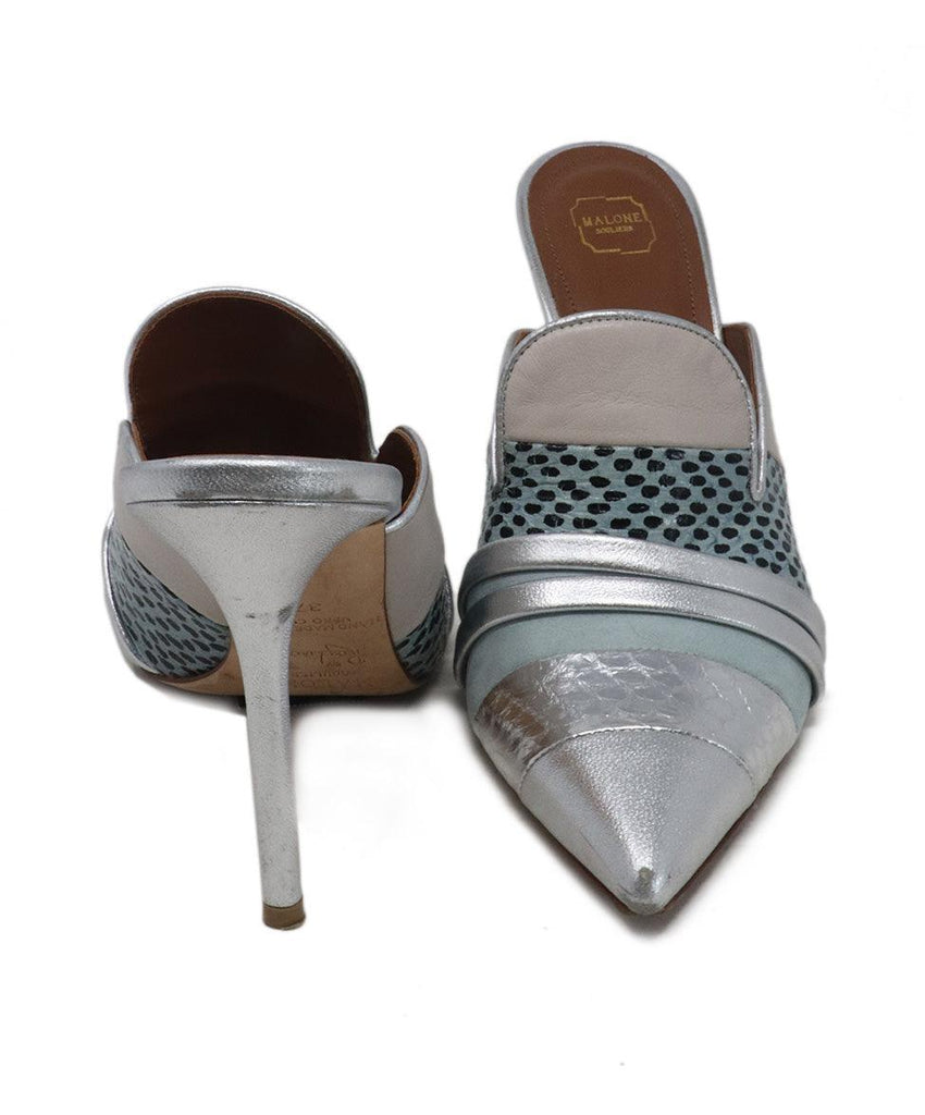 Malone Silver & Blue Metallic Mule Heels sz 7.5 - Michael's Consignment NYC