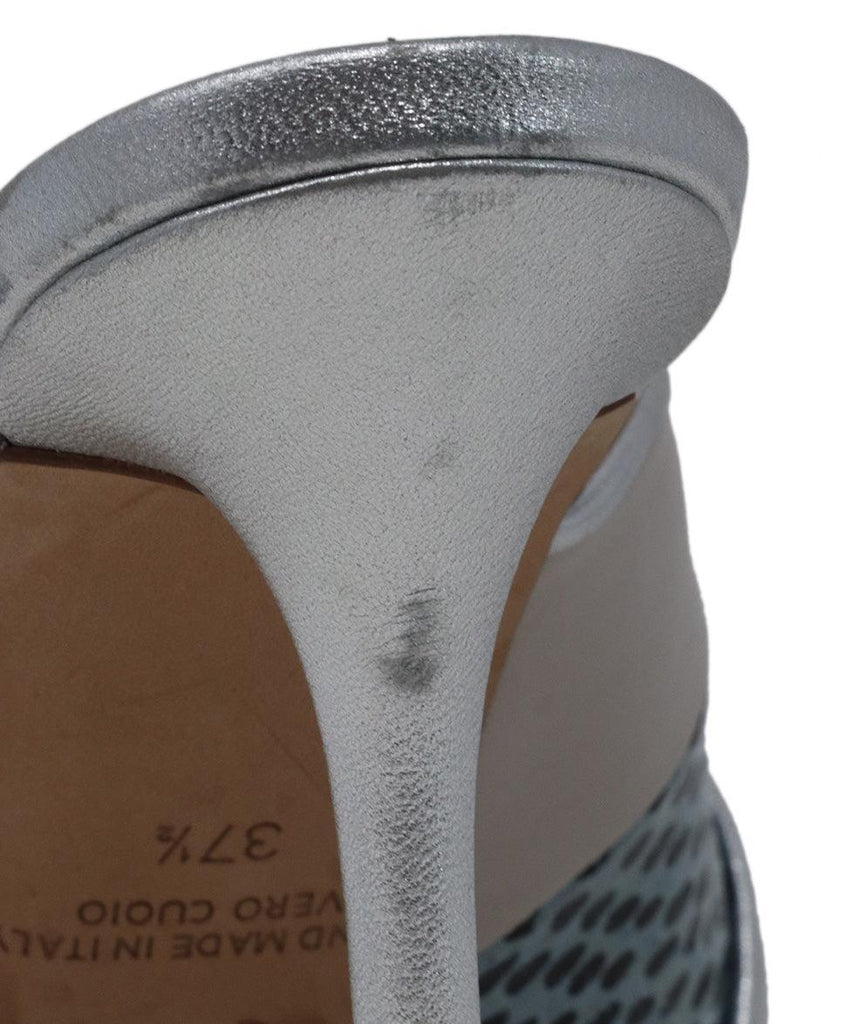 Malone Silver & Blue Metallic Mule Heels sz 7.5 - Michael's Consignment NYC
