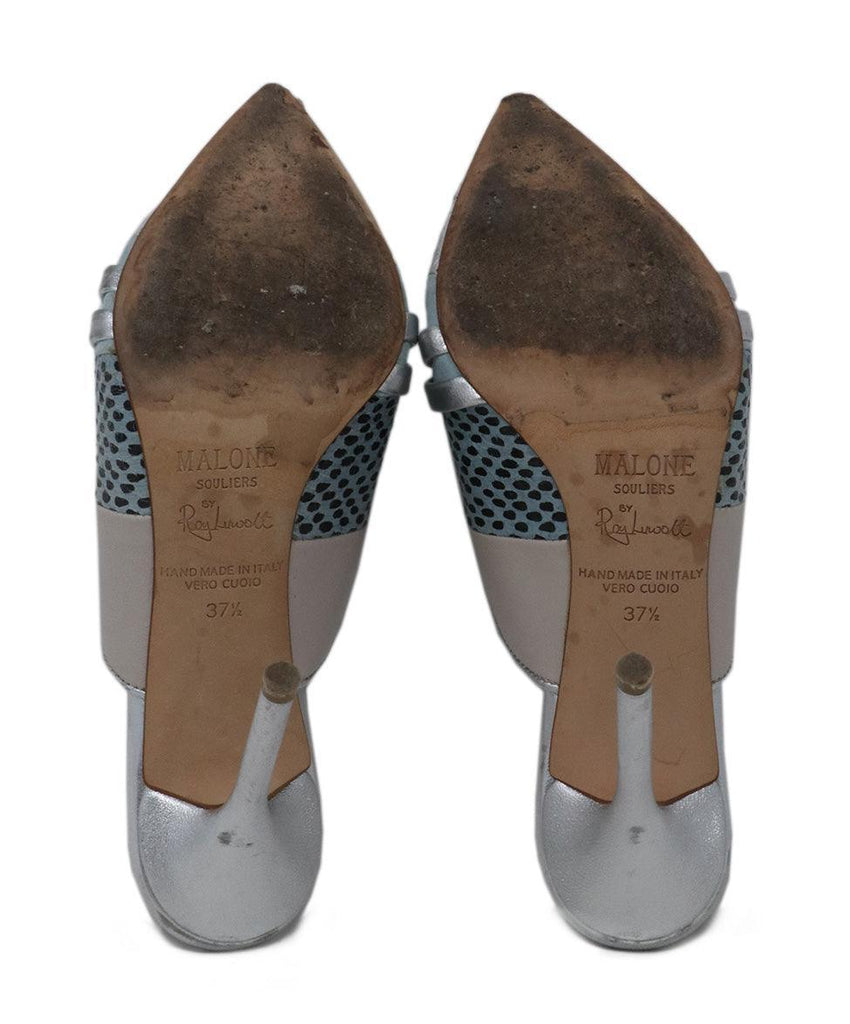 Malone Silver & Blue Metallic Mule Heels sz 7.5 - Michael's Consignment NYC