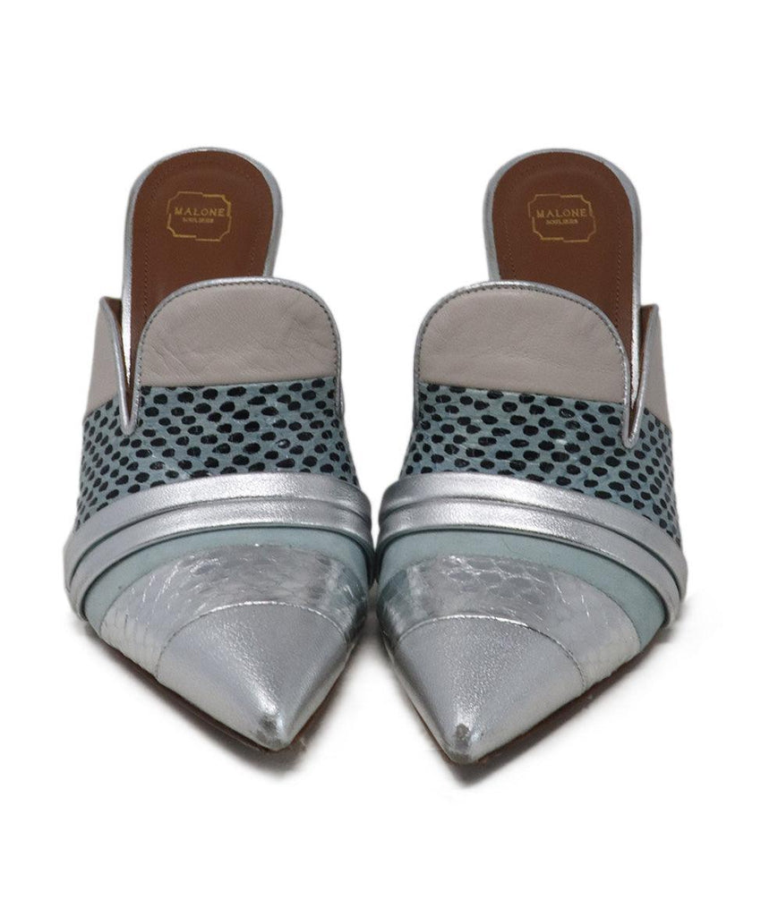 Malone Silver & Blue Metallic Mule Heels sz 7.5 - Michael's Consignment NYC