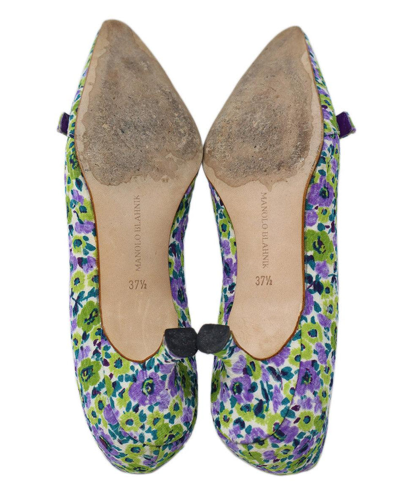 Manolo Blahnik Purple & Green Floral Print Heels sz 7.5 - Michael's Consignment NYC