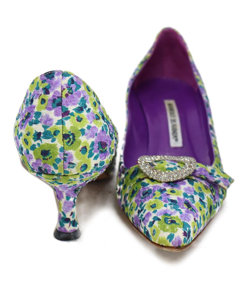 Manolo Blahnik Purple & Green Floral Print Heels sz 7.5 - Michael's Consignment NYC