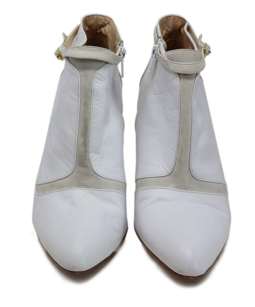 Manolo Blahnik White Leather & Beige Suede Booties sz 10 - Michael's Consignment NYC