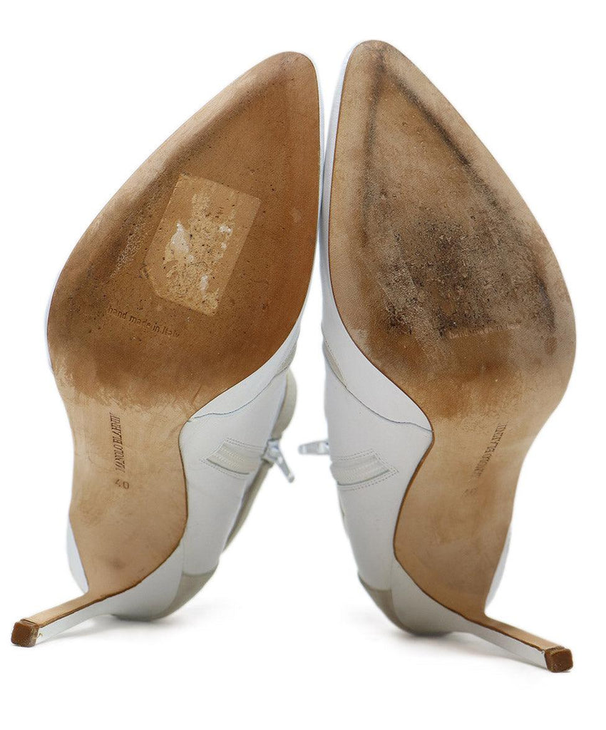 Manolo Blahnik White Leather & Beige Suede Booties sz 10 - Michael's Consignment NYC
